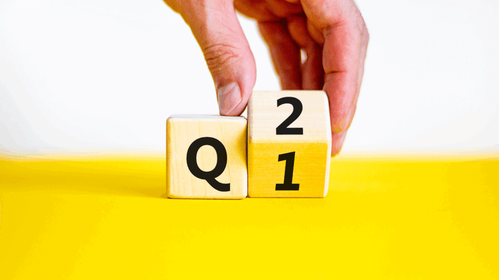 Wooden blocks turning over from Q1 to Q2